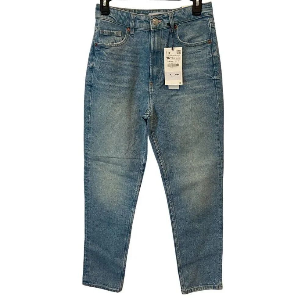 Zara Womens Comfort Mom Jeans EU 36 US 4 Blue Tapered Fit High Rise 6688/231 NWT